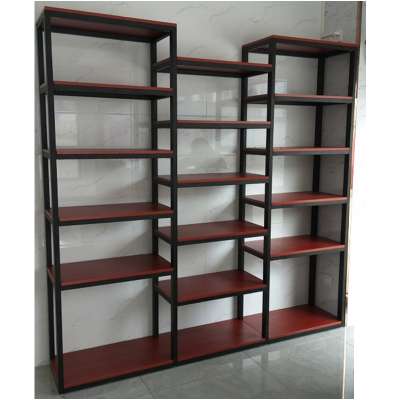 Shopping mall used customized factory price iron and wood display shelf any color can make